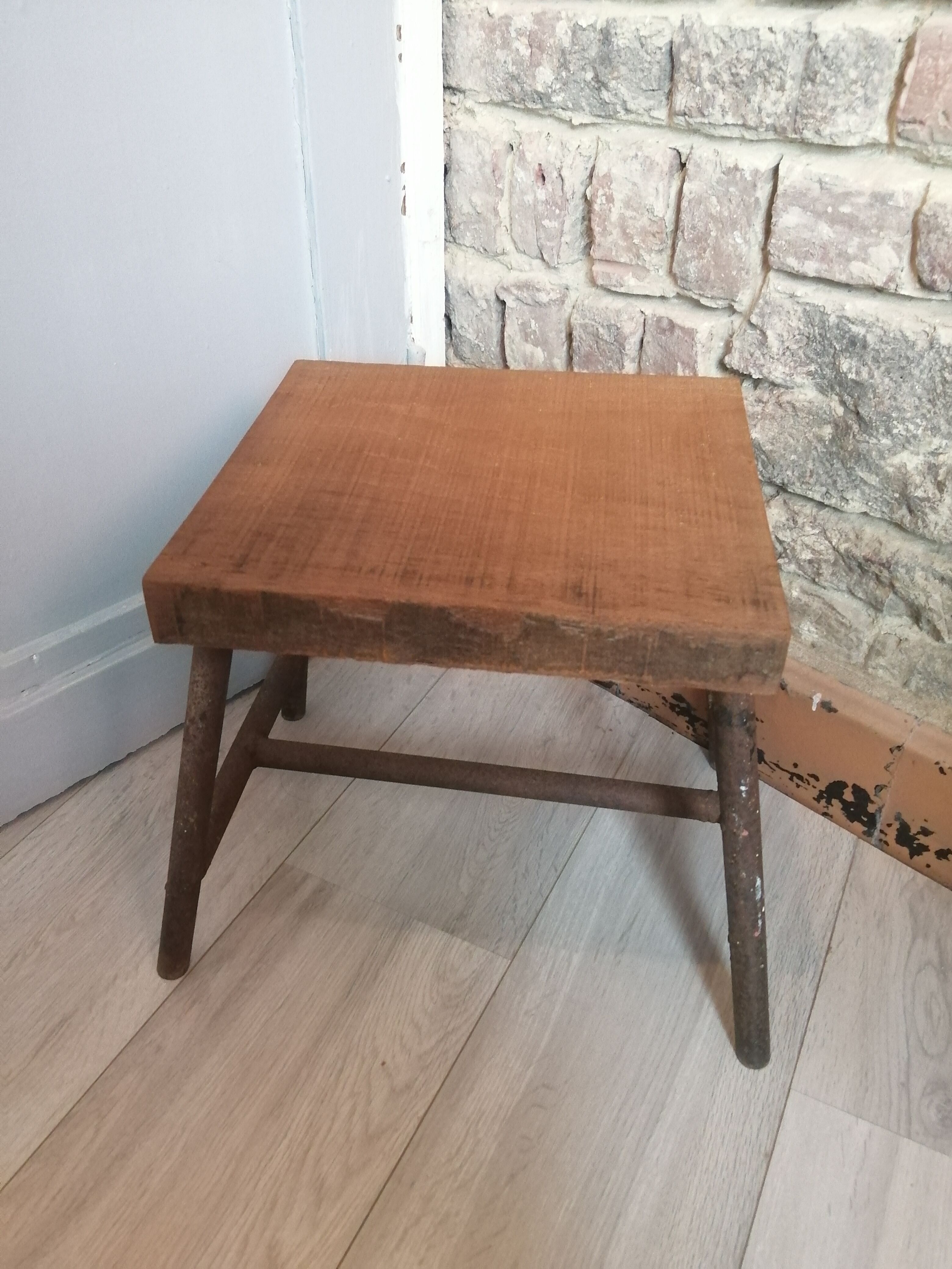 Old metal wooden stool