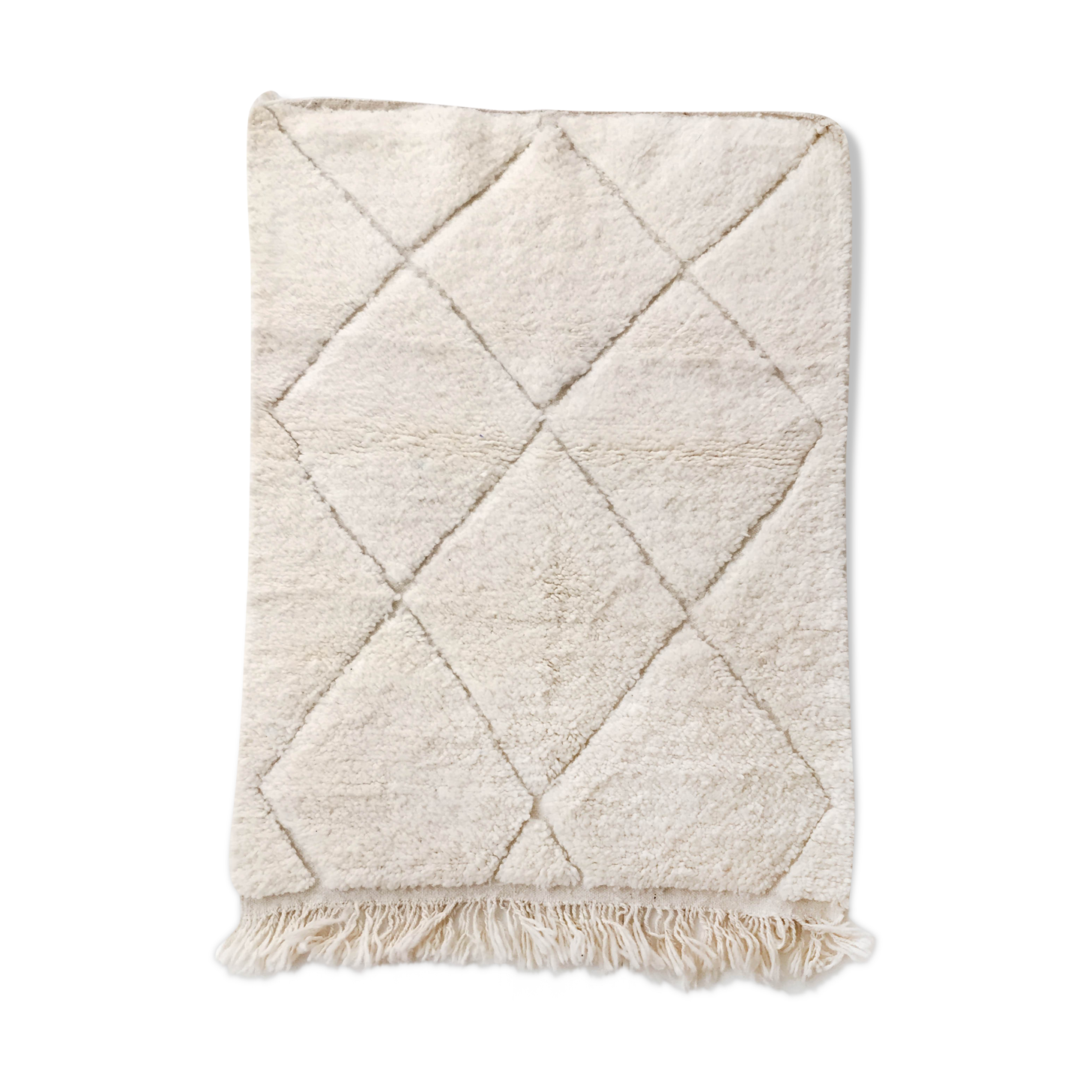 Moroccan Berber carpet blessed ouarain ecru plain with engraved diamonds 146x97cm