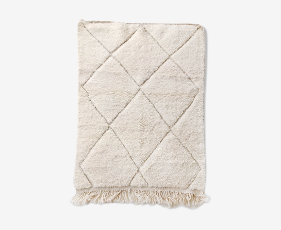 Moroccan Berber carpet blessed ouarain ecru plain with engraved diamonds 146x97cm