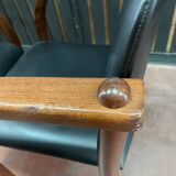 Pair of wooden and leatherette armchairs from the 80s