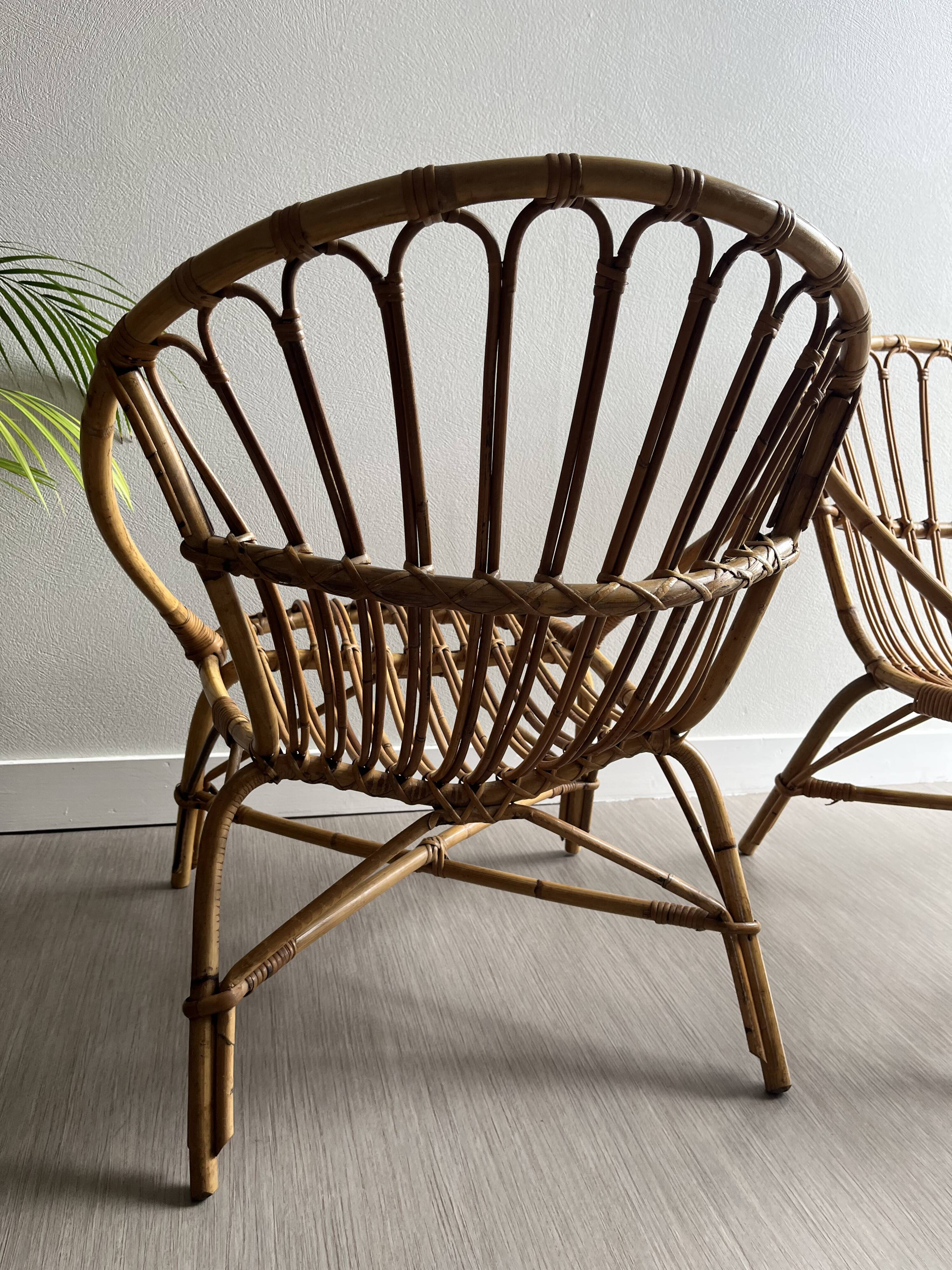 Vintage rattan shell armchairs