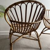 Vintage rattan shell armchairs