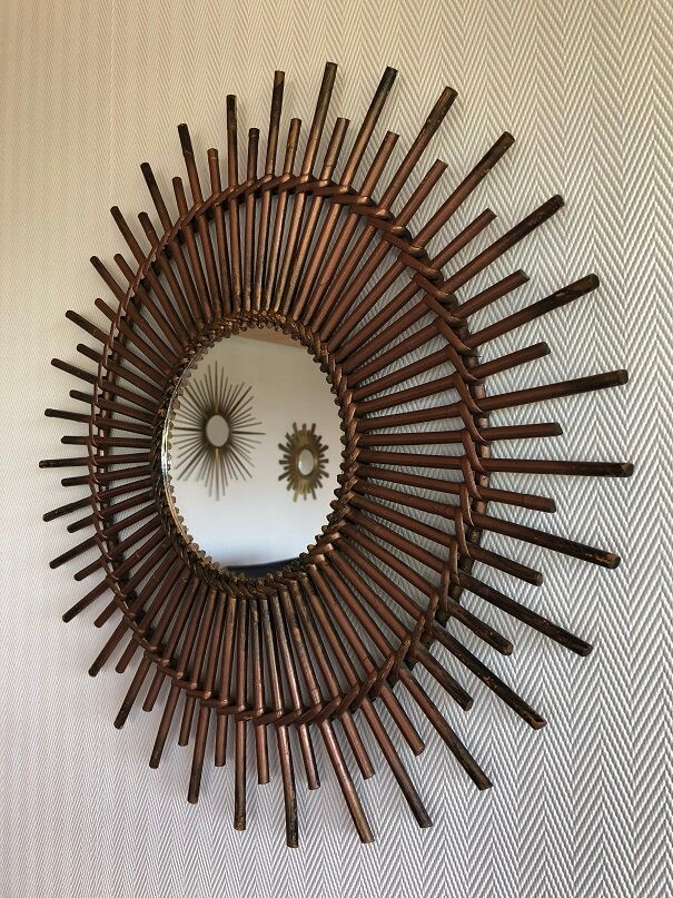 Rattan sun mirror - vintage 70