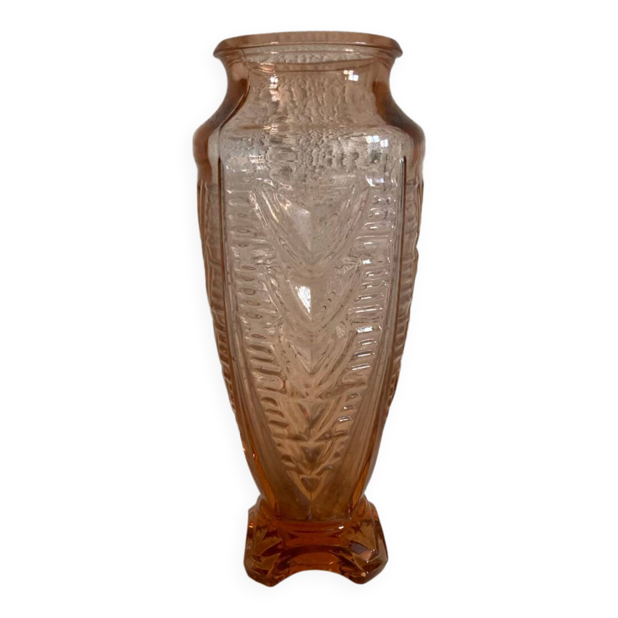 Art Deco pink molded glass vase