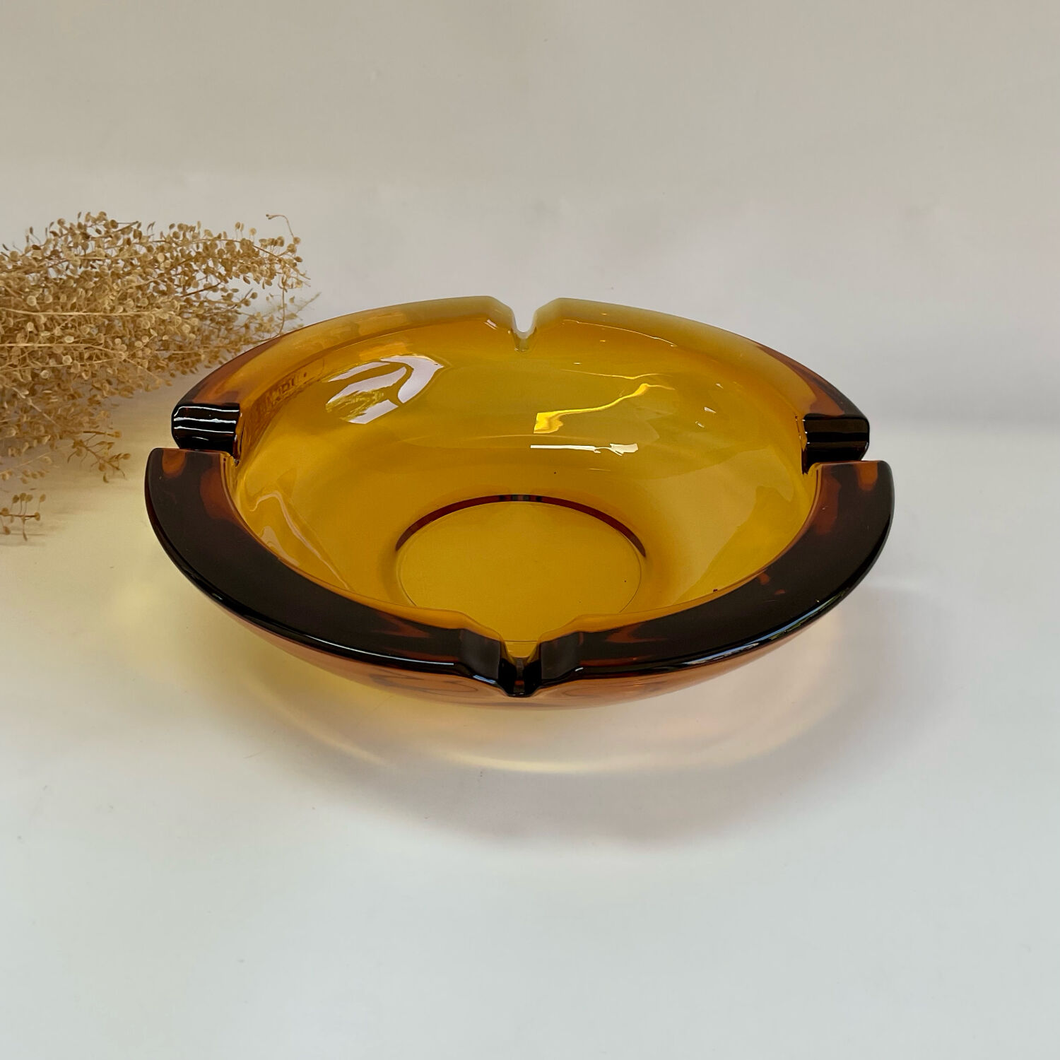 Amber vintage glass ashtray tray