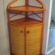 Rare-meuble d'angle-bois rotin bambou-années 70 -vintage-2 portes -bibliothéque étagère d'angle