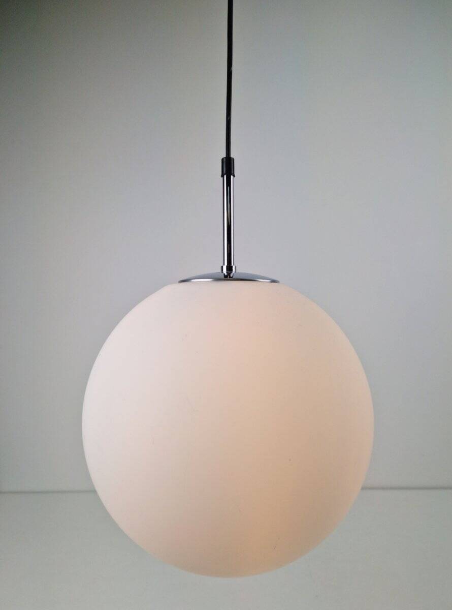 Sphere Pendant in White Satin Opal Glass from Glashütte Limburg, 1970