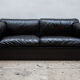 Durlet black leather couche, settee 1970 made in Belgium