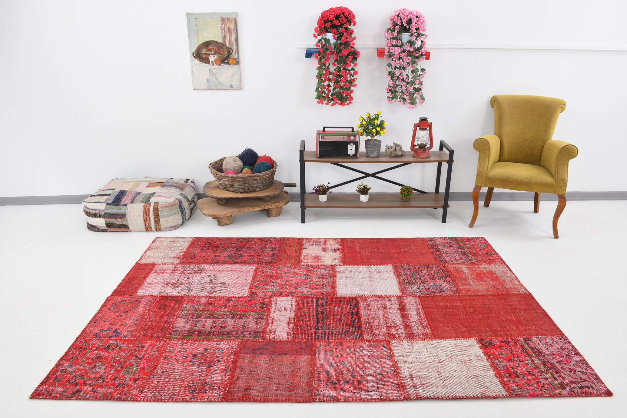 Tapis patchwork vintage en laine faite à la main 245x168cm