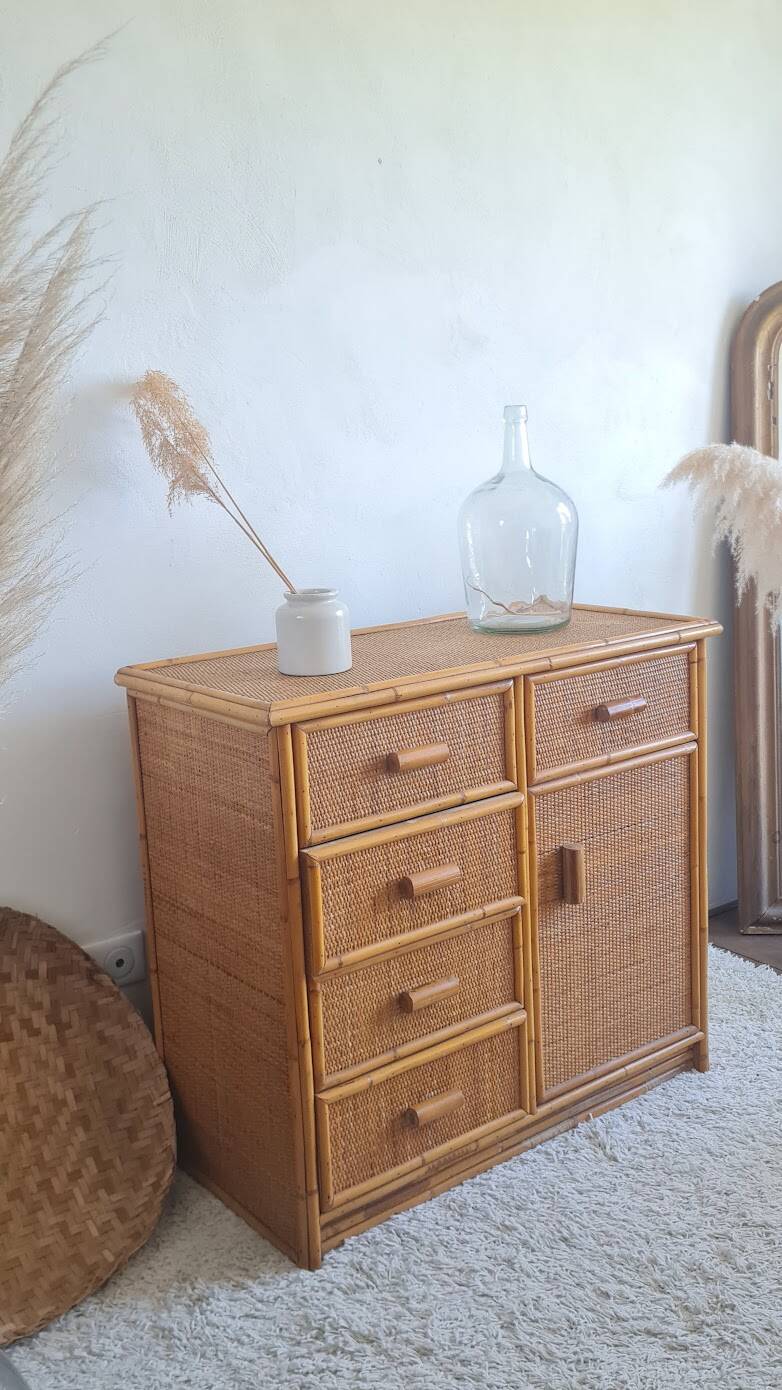 Vintage rattan chest of drawers