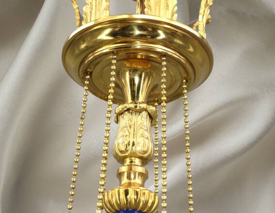 Solid Bronze Lustre Directoire Style in Gold & Royal Blue with Six Candles
