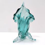 Teal Murano Glass Cornucopia Vase by Archimede Seguso, Italy