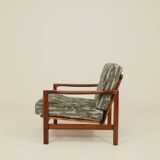 Vintage green jacquard armchair, mid-century modern design, 1965.