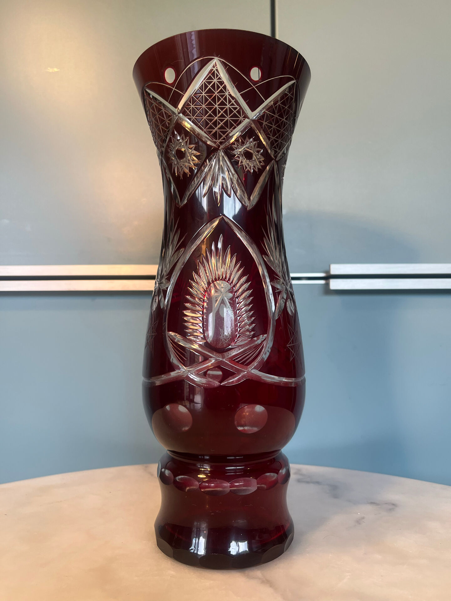 Bohemian cut crystal vase, 1950, h= 29 cm.