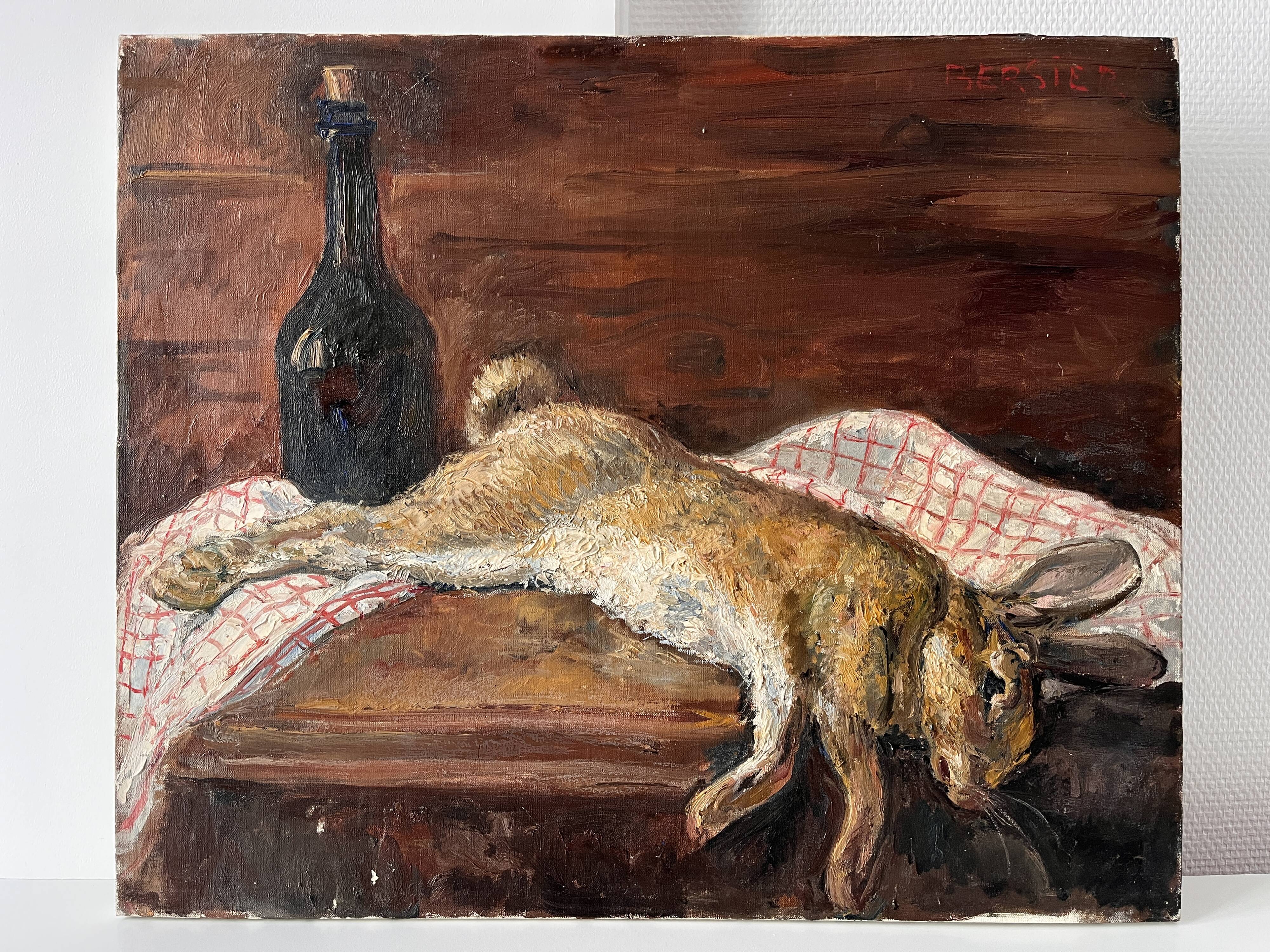 Oil painting on canvas of a still life with a hare circa 1950
