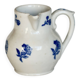 Antique Saint-Uze steel clay pitcher with cobalt blue floral pattern