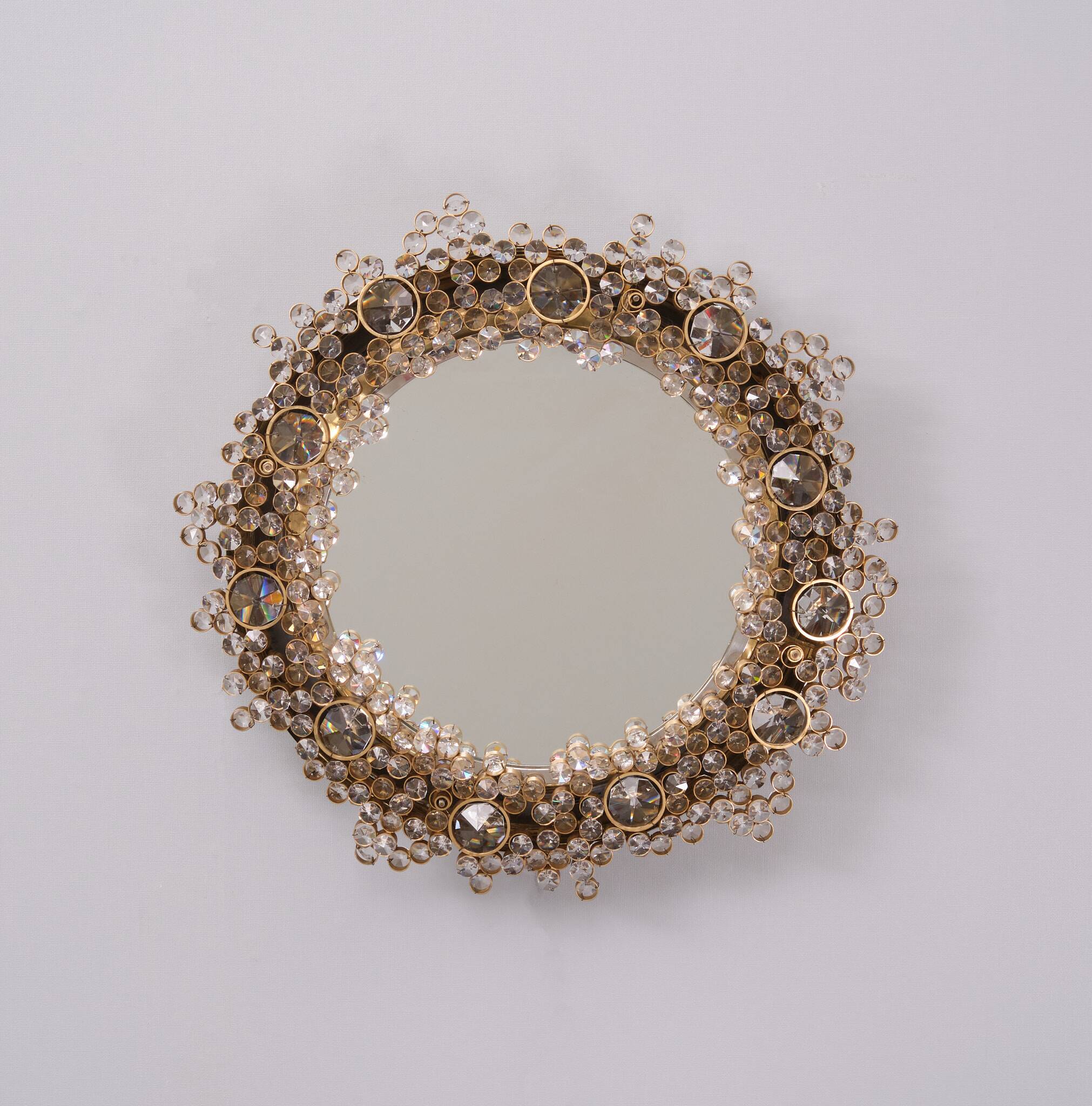 Miroir à couvercle arrière Palwa Crystal, Hollywood Regency années 1970