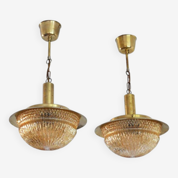 Danish Mid-Century Glass and Brass Chandeliers by Vitrika