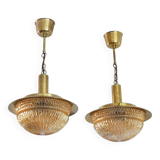 Danish Mid-Century Glass and Brass Chandeliers by Vitrika