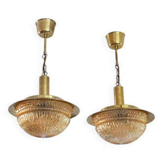 Danish Mid-Century Glass and Brass Chandeliers by Vitrika