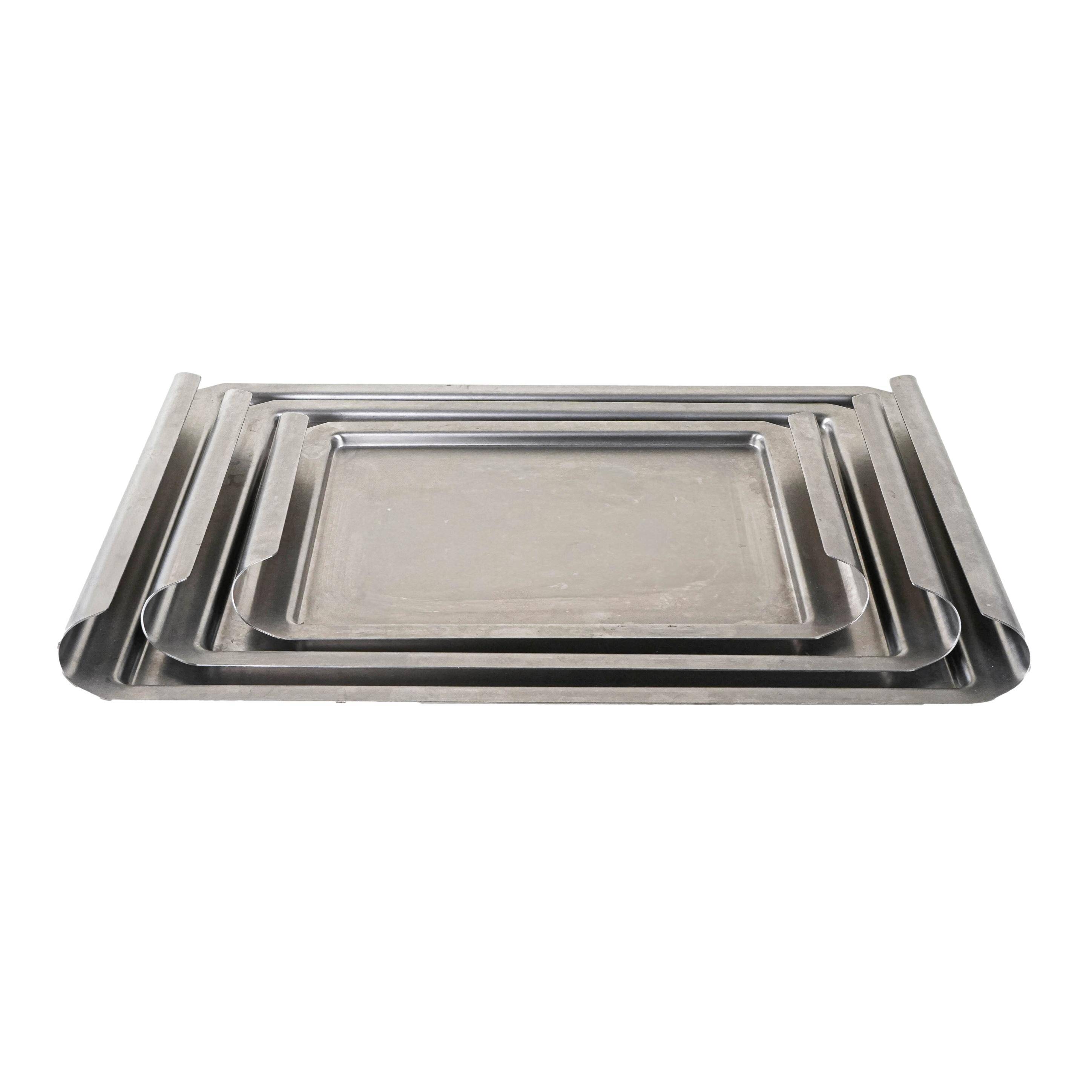 Set of stainless steel trays, Italian design, 1970s, made in Italy