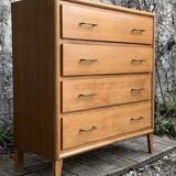 Vintage chest of drawers with compass feet, oak, original patina, 1950s