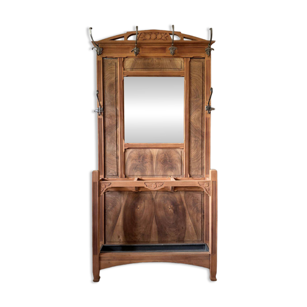 Porte-manteau d'entrée Art Déco en noyer - Début XXᵉ siècle