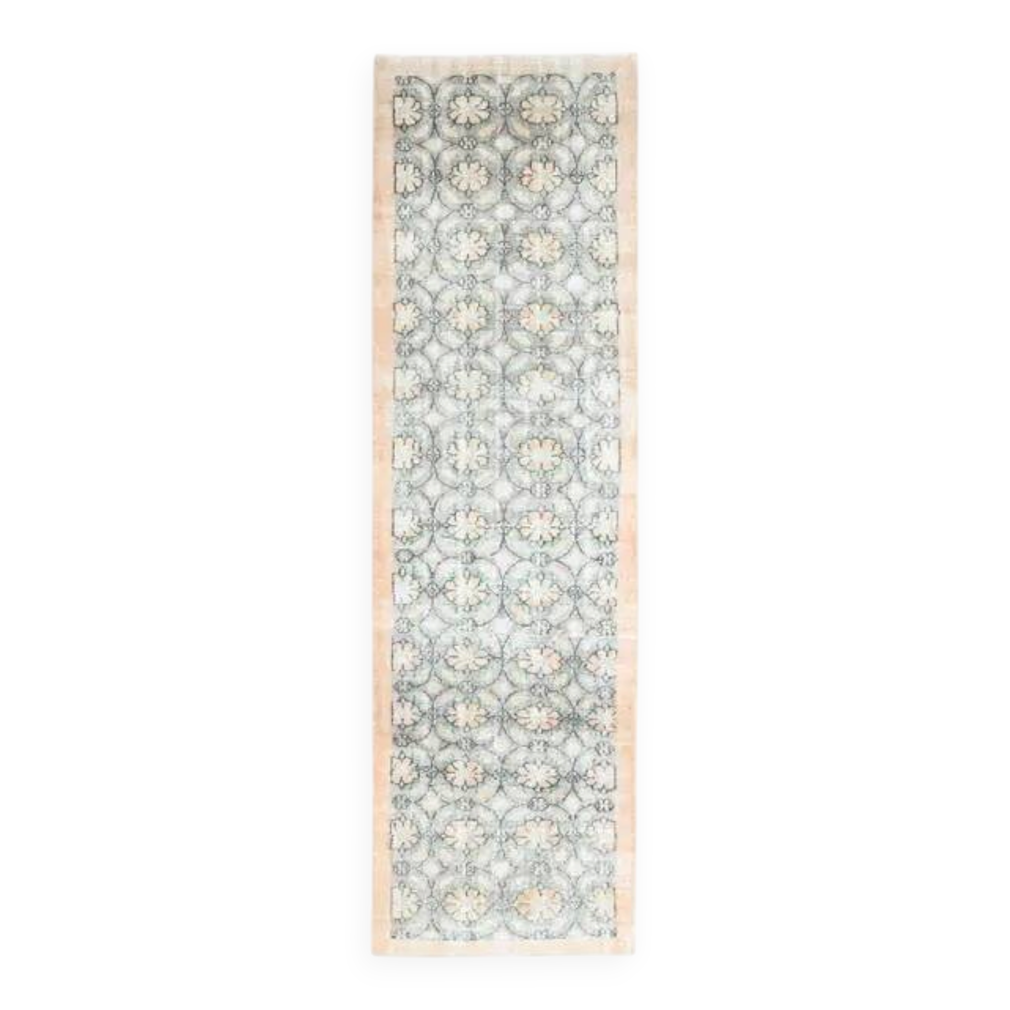 1970s Vintage Turkish Oushak Handmade Wool Cotton Gray Area Rug 95x329