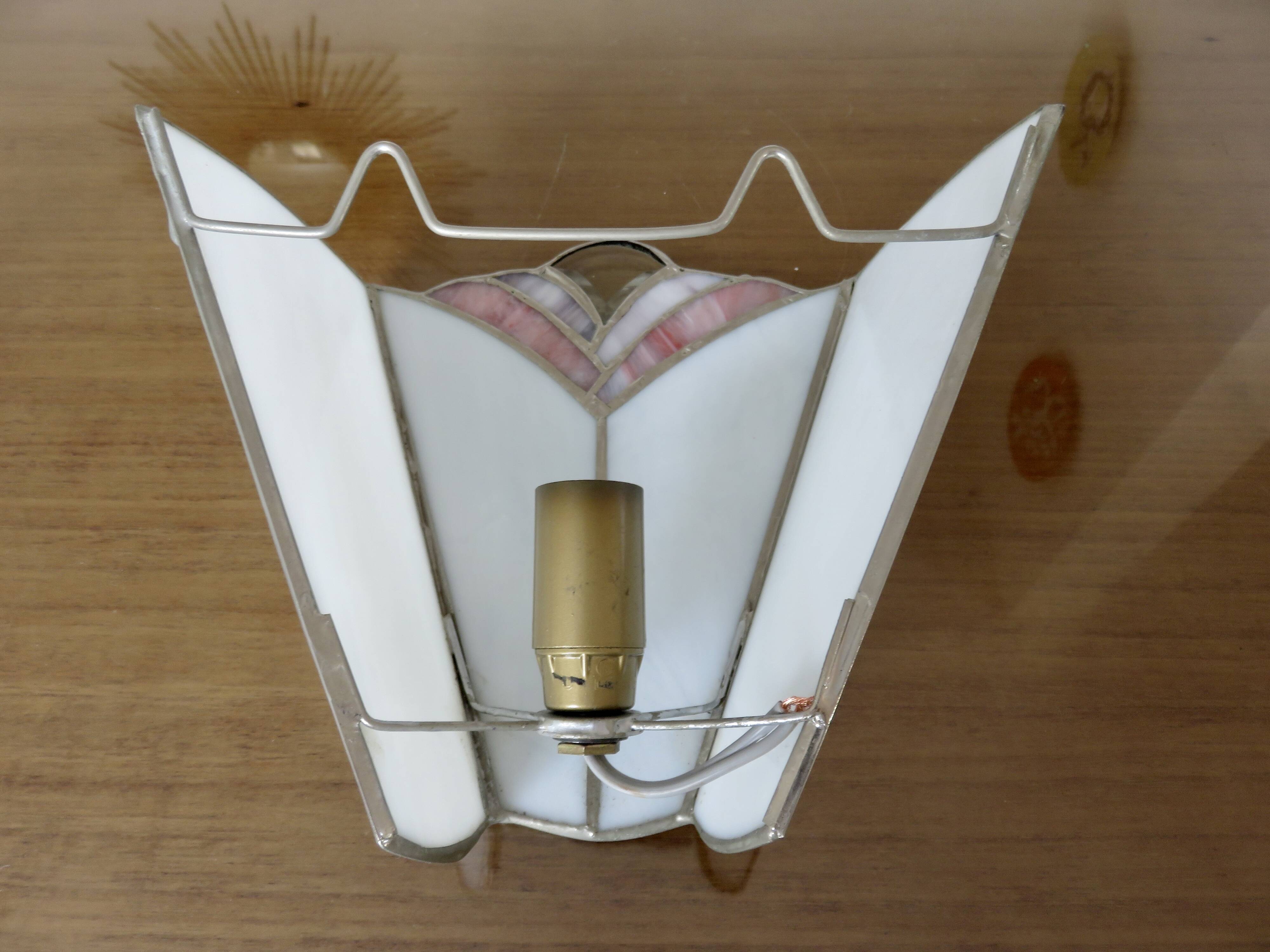 Pair of white and pink glass paste wall lights, Italy, Art Deco style