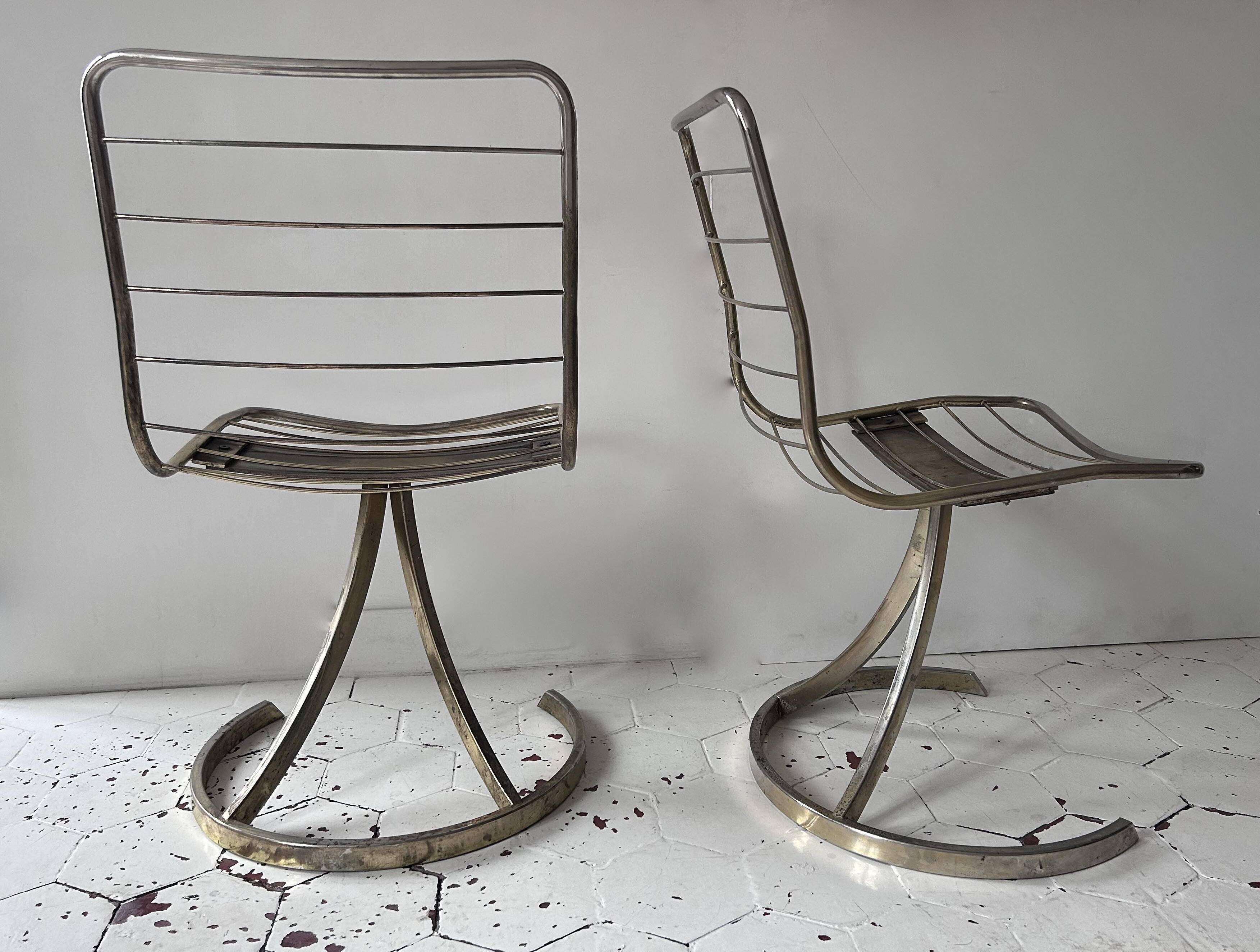 Set of 4 vintage chairs, chromed metal, France 1970