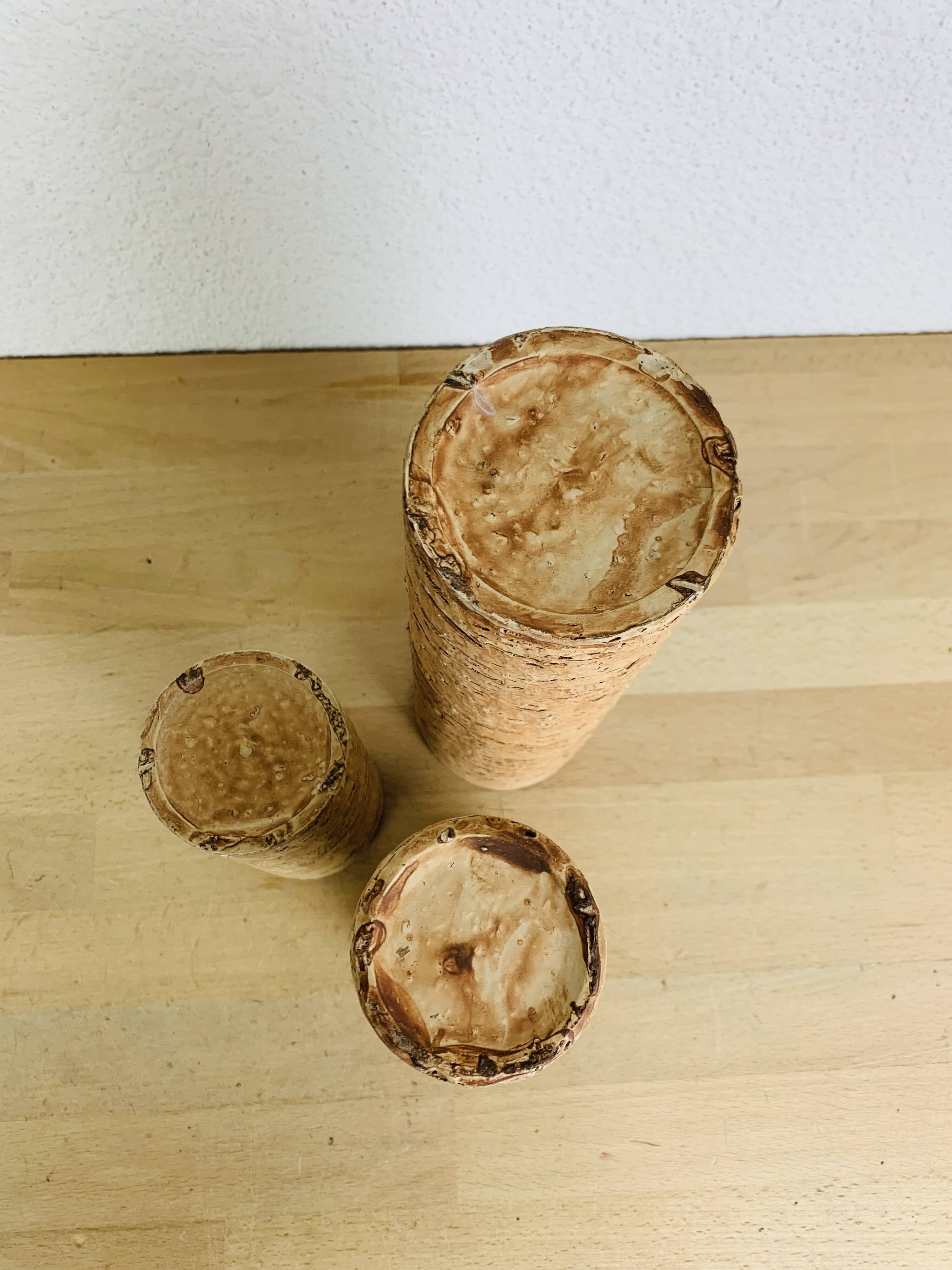 Three vintage stoneware roll vases