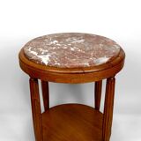 Pedestal Table, Side Table in Solid Oak & Griotte Marble Top