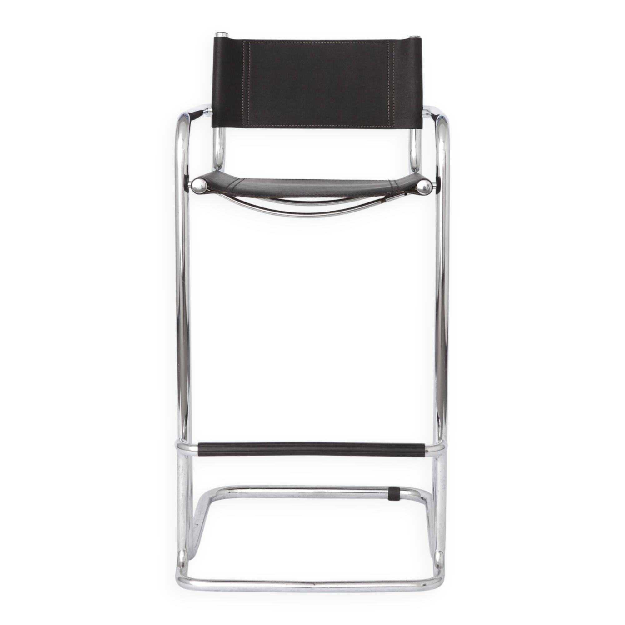 Vintage Cantilever Bar Stool, Chrome Frame, Black Faux Leather, 1990s
