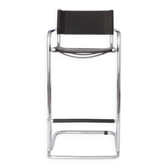Vintage Cantilever Bar Stool, Chrome Frame, Black Faux Leather, 1990s