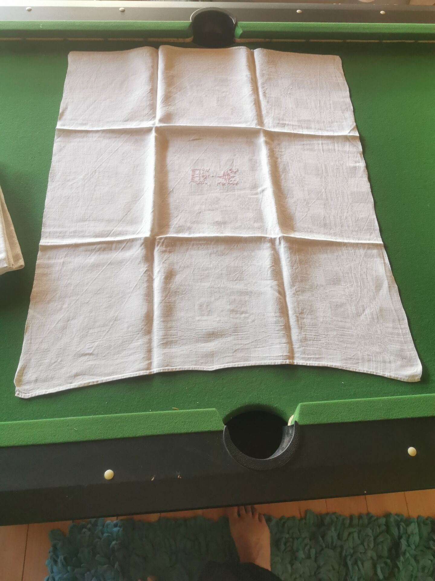6 old damask linen napkins with a monogram