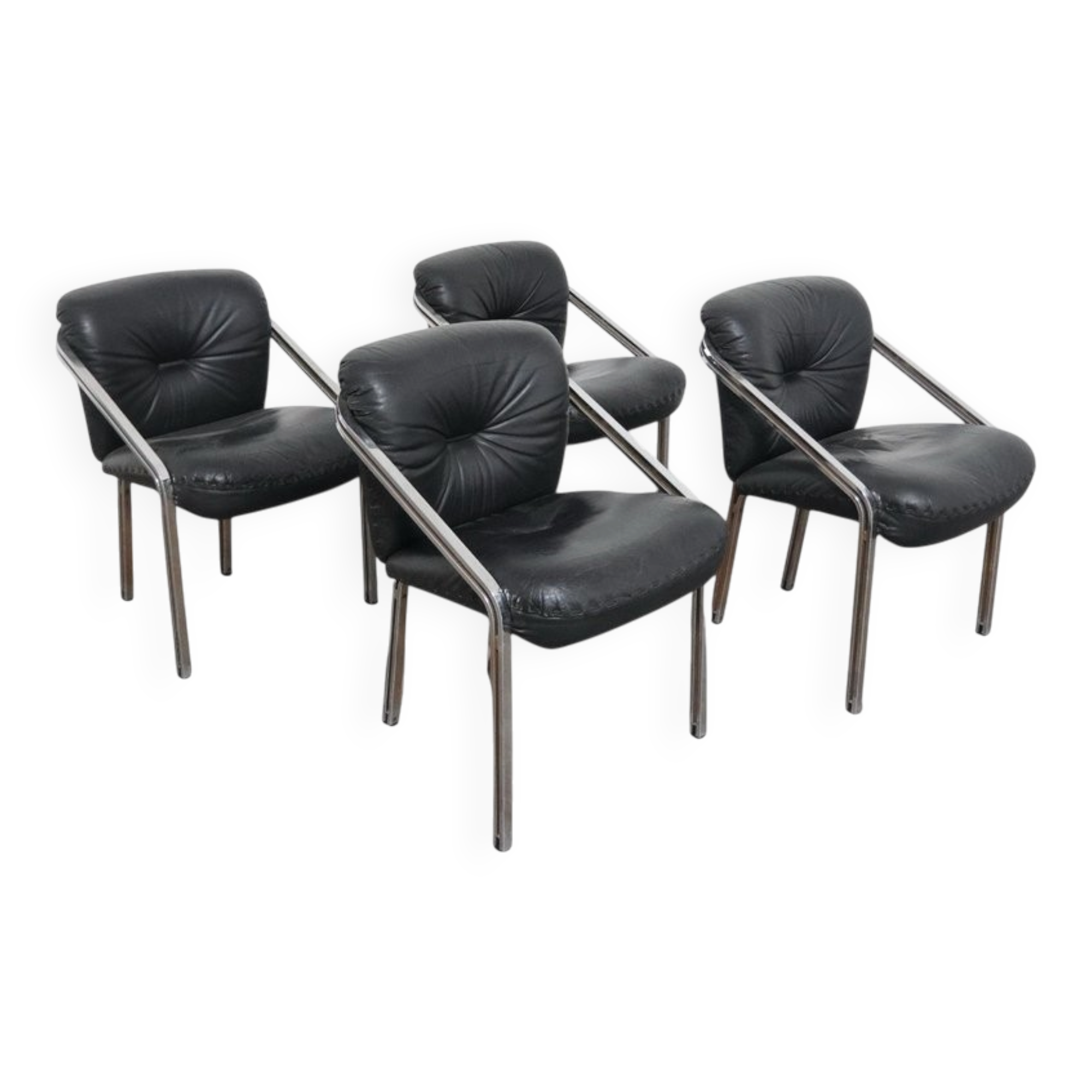 Dining Chairs with Steel and Leather by Mobil Girgi, 1970s, Set of 4