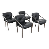 Dining Chairs with Steel and Leather by Mobil Girgi, 1970s, Set of 4