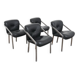 Dining Chairs with Steel and Leather by Mobil Girgi, 1970s, Set of 4