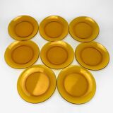 8 assiettes plates Duralex verre ambré années 70