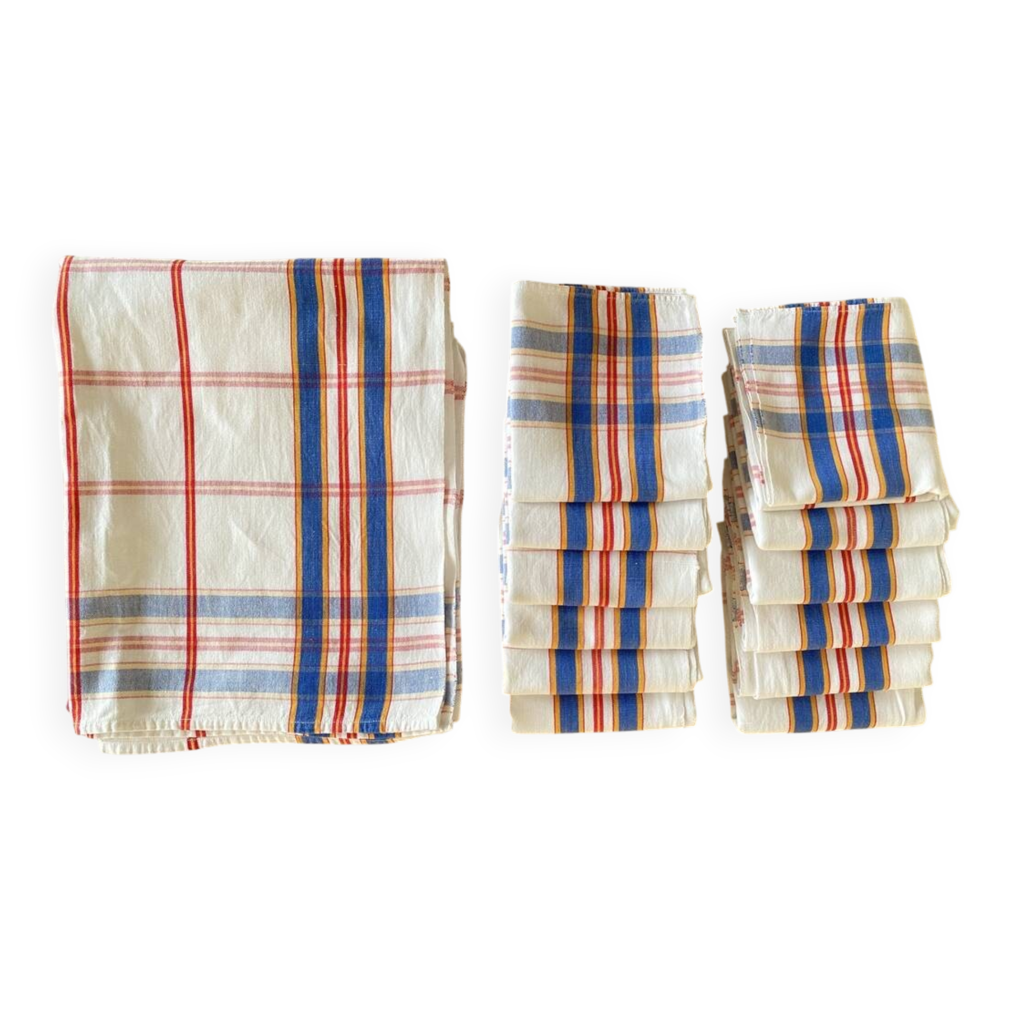 Antique Scottish tablecloth + 12 napkins - 210x115 - cotton