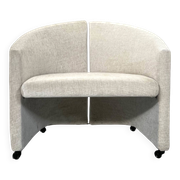 Pair Of Armchairs On Casters For Saporiti Italia, New Upholstery, 1970s