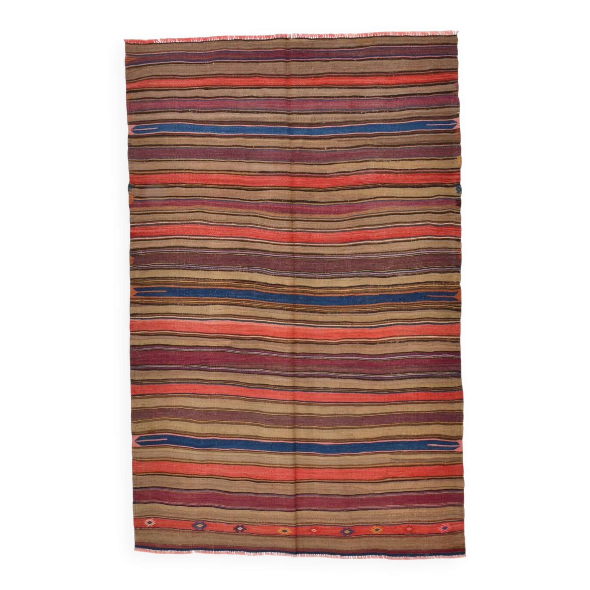 Burgundy & Brown Vintage Kilim Rug, 140x214Cm