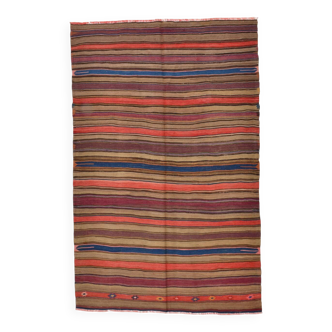 Burgundy & Brown Vintage Kilim Rug, 140x214Cm