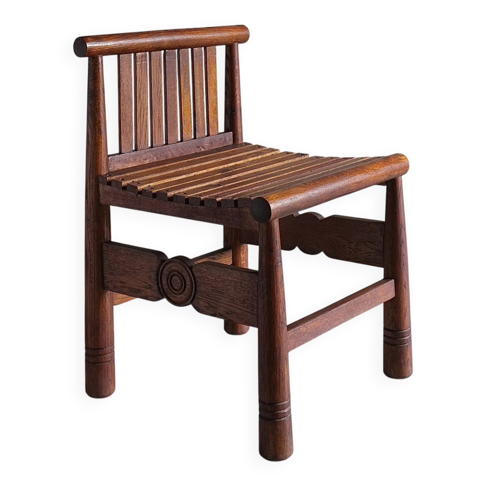 Carved oak low back chair | France | 1960s