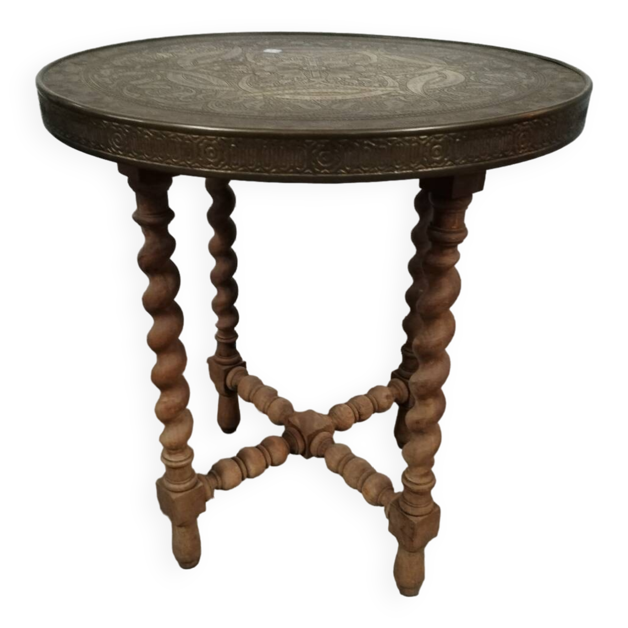 Brass side table with turned legs