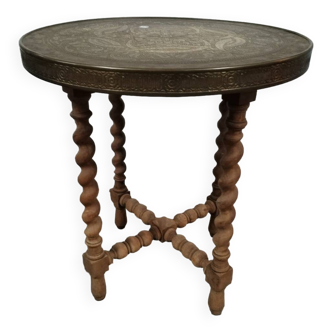 Brass side table with turned legs