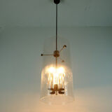 Glashuette Limburg pendant light in bubble glass and chrome lampshade 1970s