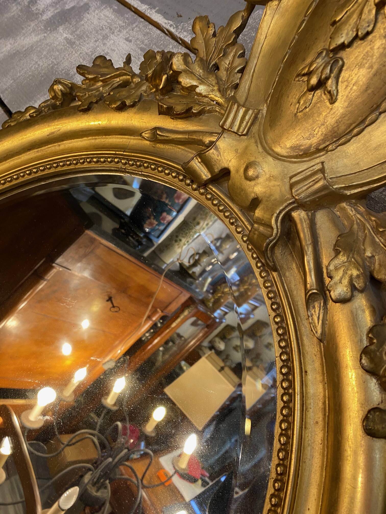 Louis xvi style mirror gilt wood with beveled glass leaf 19th c. period