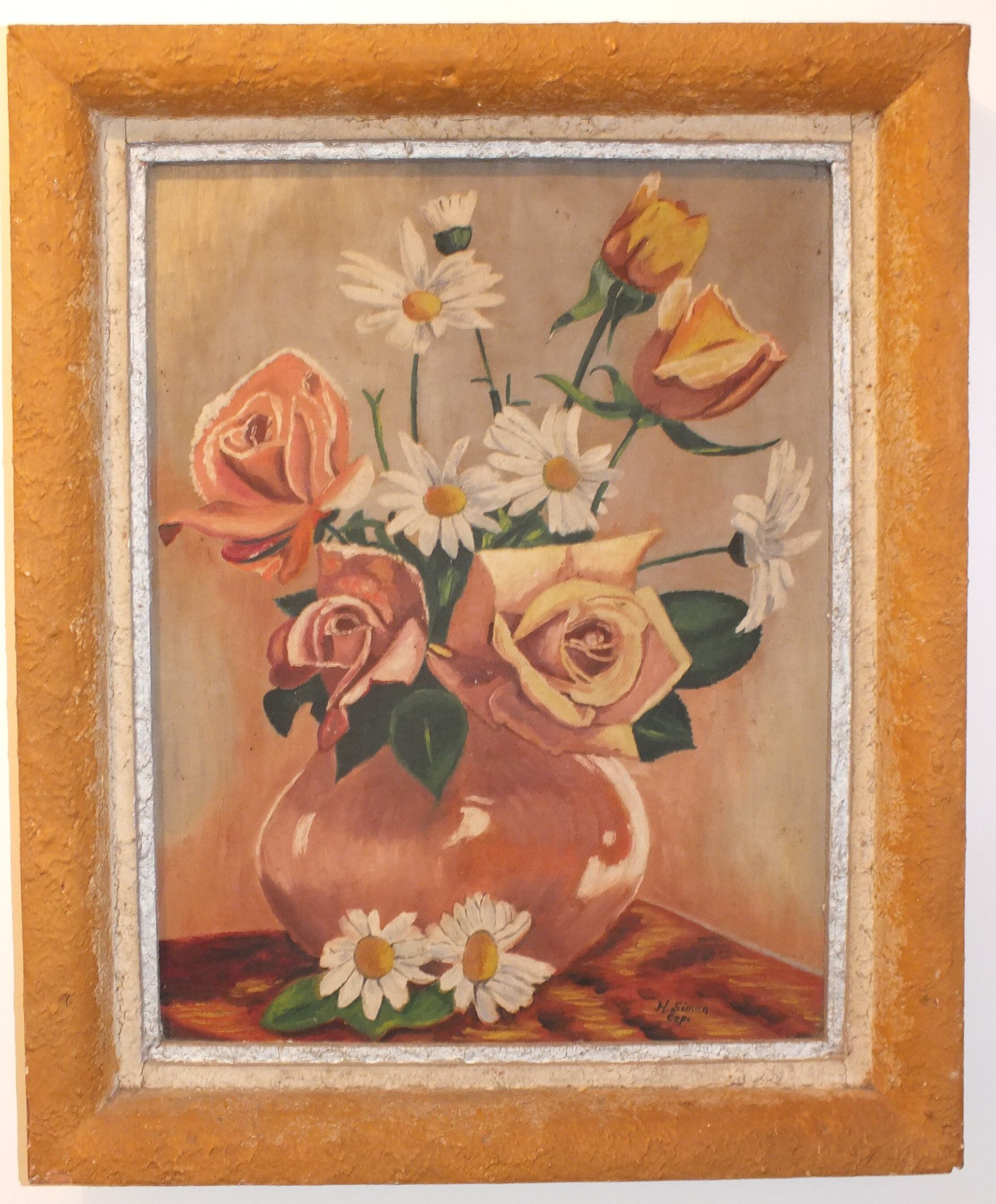 Oil painting on canvas signed H.Simon Bouquet of flowers 1930