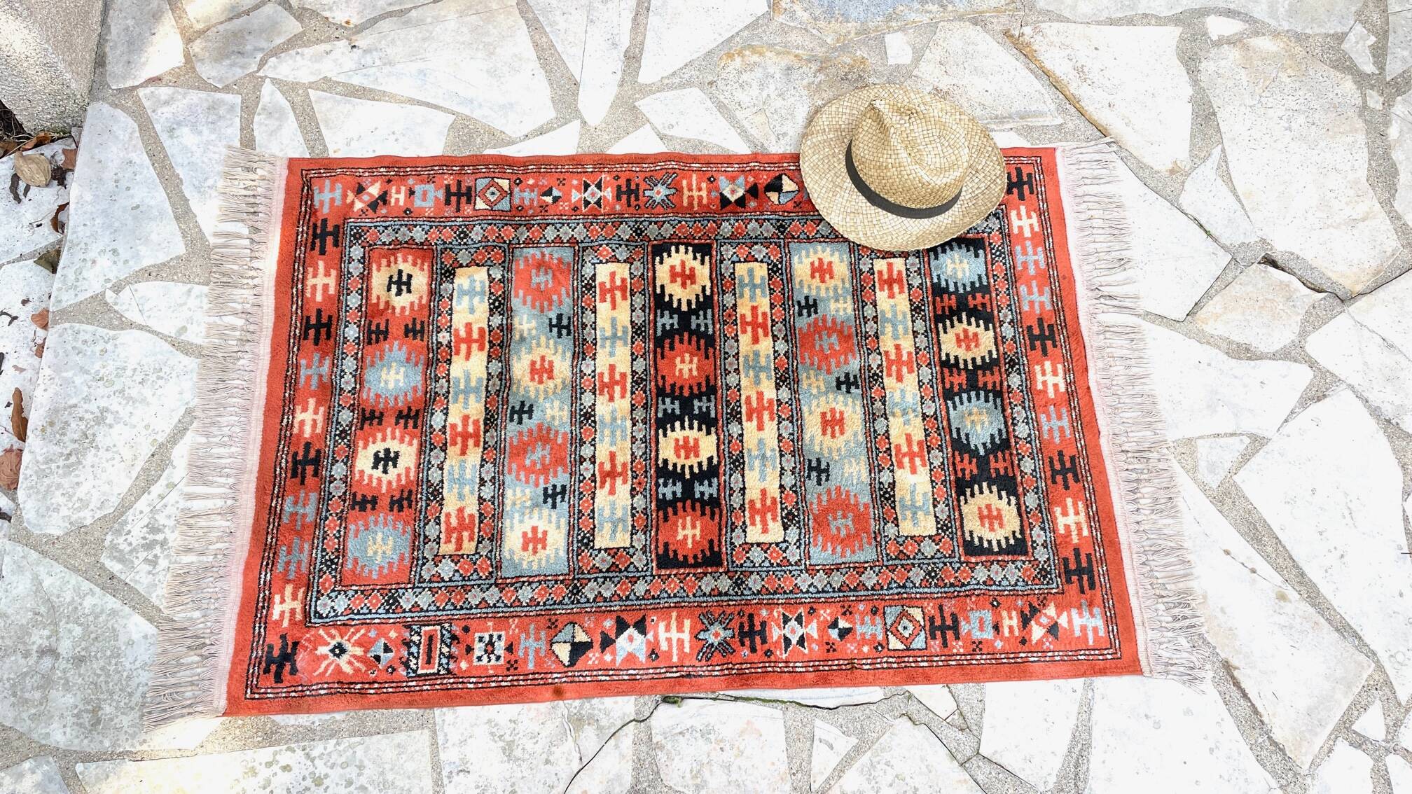 Vintage silk and cotton rug - 142 x 84cm